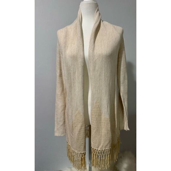 Lilly Pulitzer Tatum gold metallic cardigan long fringe hem S - Picture 2 of 12